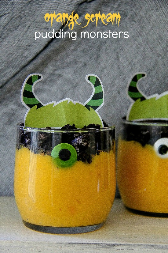 orange and green monster pudding dessert