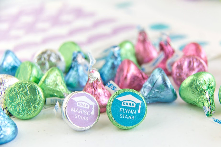 Hershey's kisses with personalized graduation labels on them