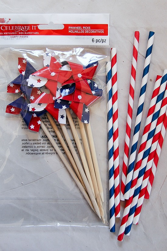pinwheels and red blue and white striped straws