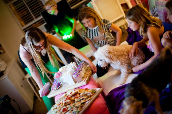 putting out movie night party food for a Disney princess sleepover