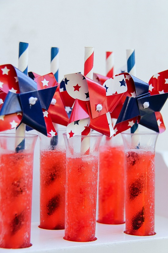 test tubes with red slush and red white and blue pinwheel straws