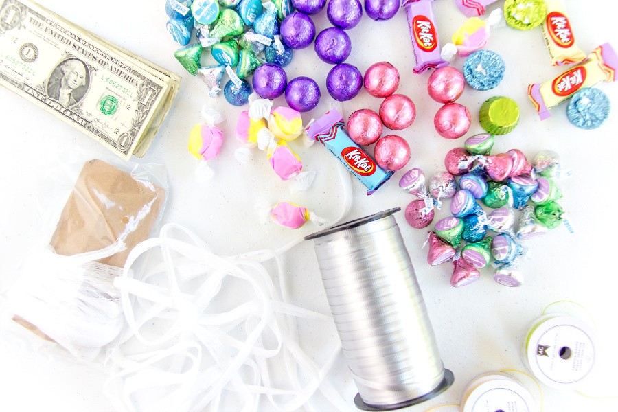 everything you need to make a candy and money graduation lei