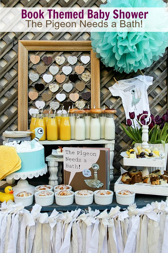 Mo Willems book themed baby shower brunch table and gift ideas