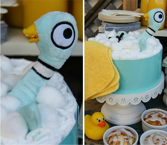 instructions to make a pigeon themed diaper cake