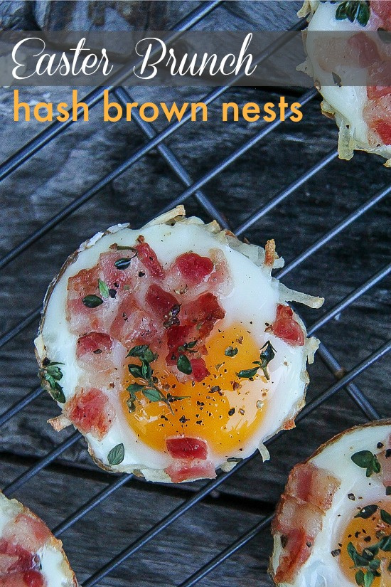 hash brown nests made in muffin tins with bacon and egg