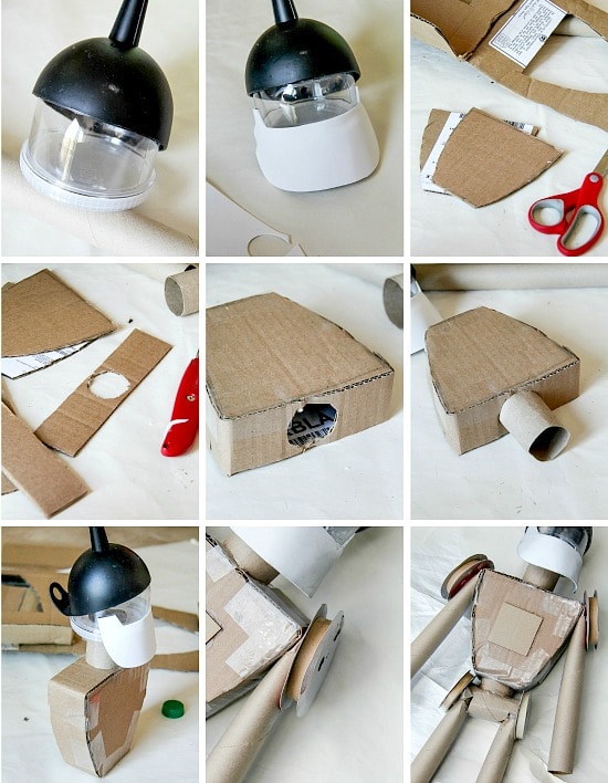 instructions to make a tin man from the wizard of oz out of cardboard boxes and other materials