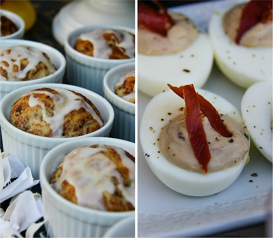 a collage of brunch baby shower food