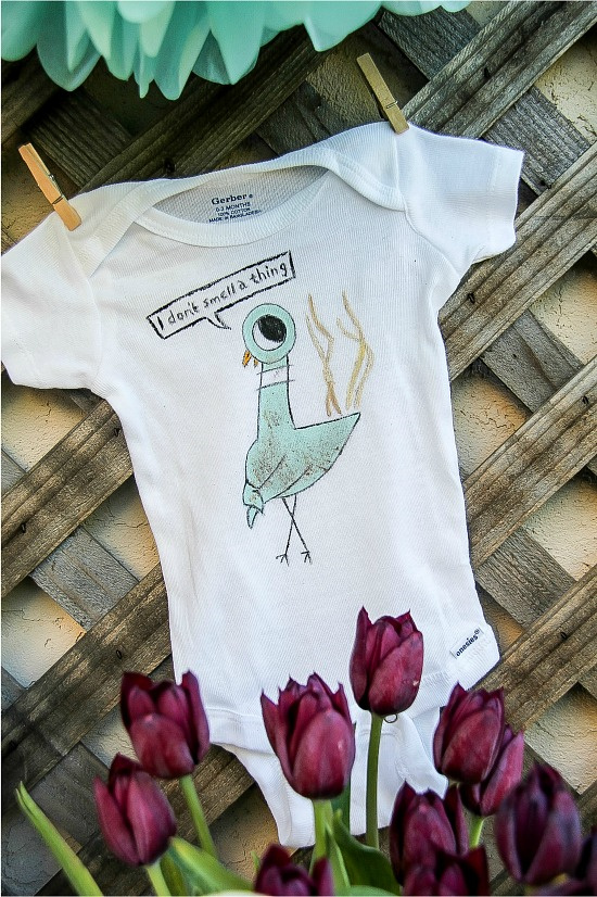Mo Willems pigeon hand painted onesie