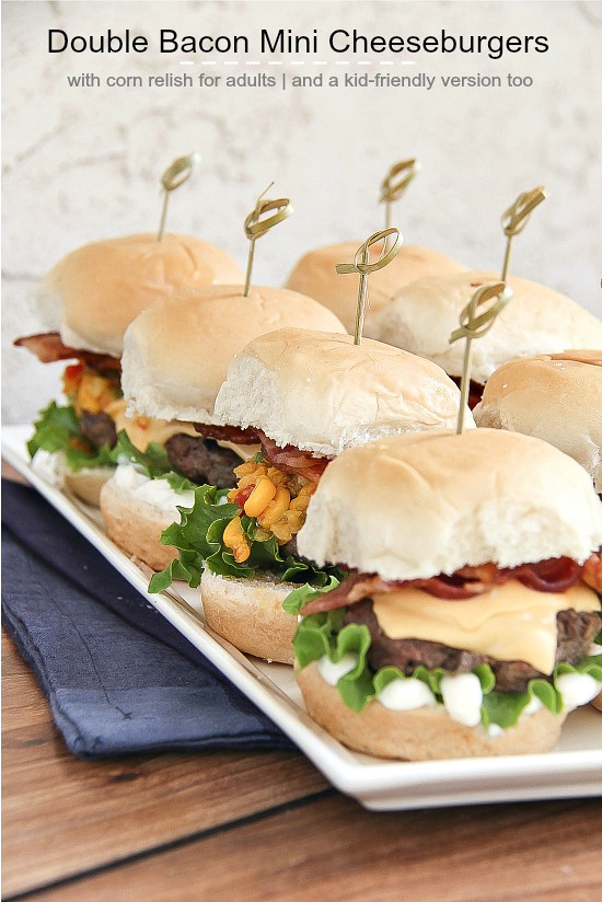 cheeseburger sliders with bacon and corn relish