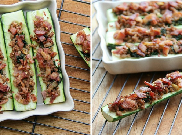 zucchini stuffed witch sausage bacon and kale