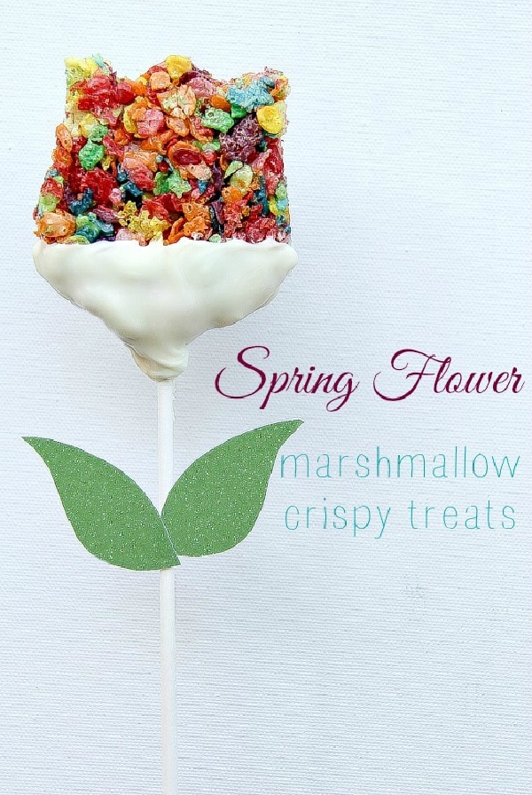 rainbow pebbles flower shaped rice crispy treats on sticks