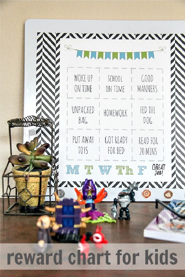 a rewards chart for school days with Skylanders toys