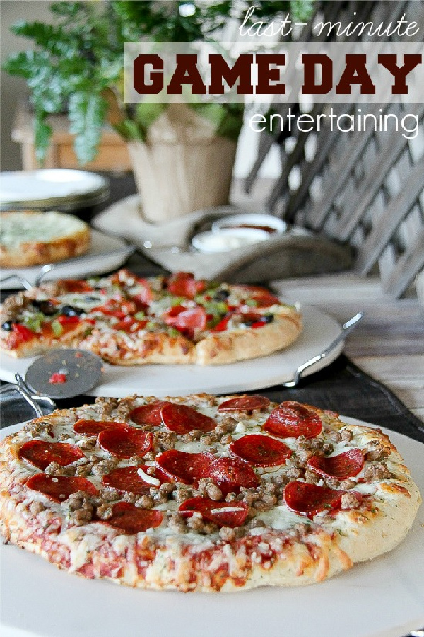 a pizza bar at home for a game day watching party