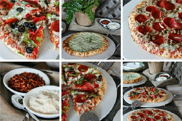 collage of pizzas for a game day party