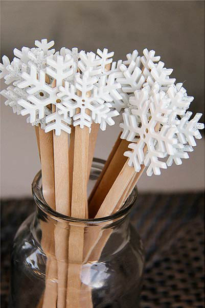 handmade wood snowflake drink stirrers