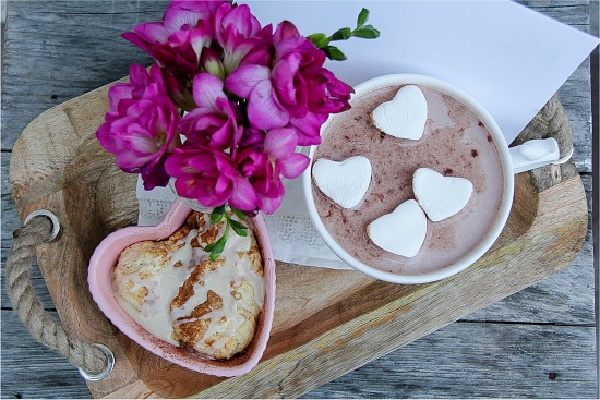 valentine's day tray ready for breakfast in bed