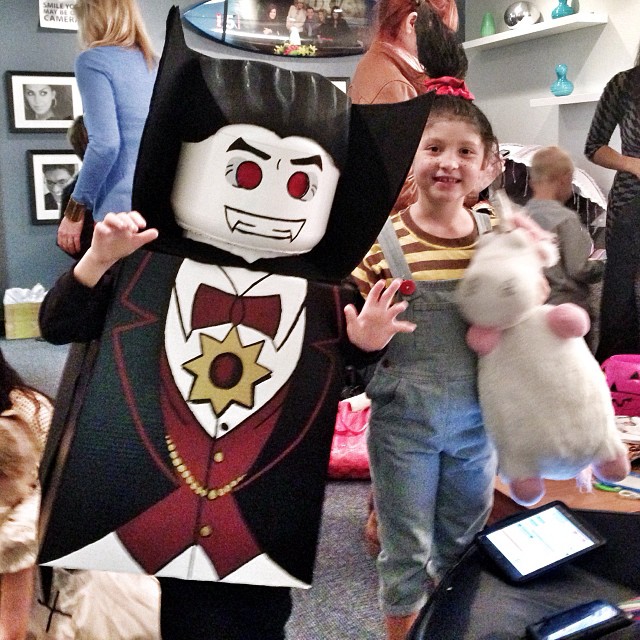 Kids dressed as LEGO Lord Vampyre and Agnes from Despicable Me at the Fox 5 San Diego studio