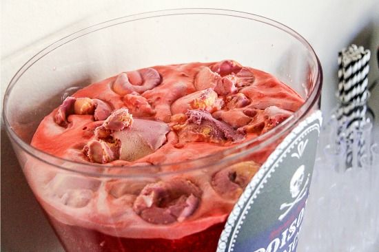 red punch with sherbet on top for a halloween party