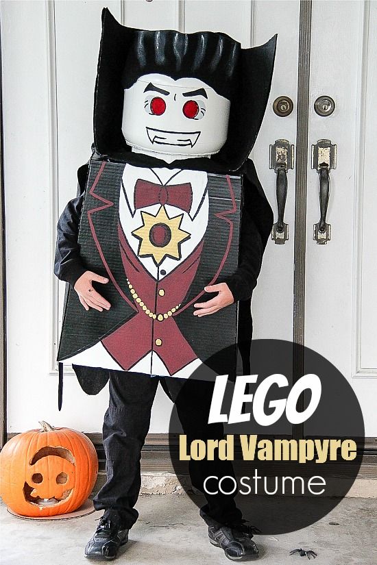 a handmade LEGO Lord Vampyre Halloween costume