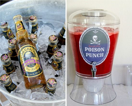 Flying Cauldron Butterscotch Beer and Poison Punch for a Harry Potter Halloween party.