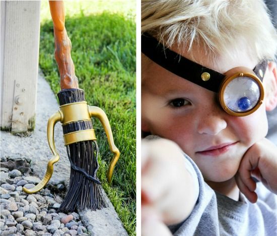 Harry Potter's broomstick and Mad-Eye Moody's eye prop for a Harry Potter party