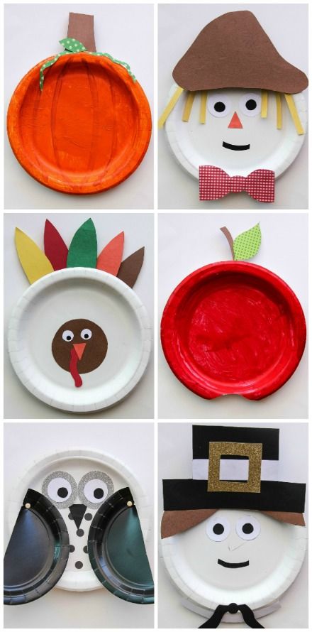 a collage of fall themed paper plate crafts for kids to make