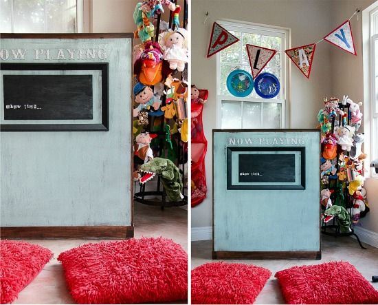 a dedicated puppet theater space in a kids playroom 