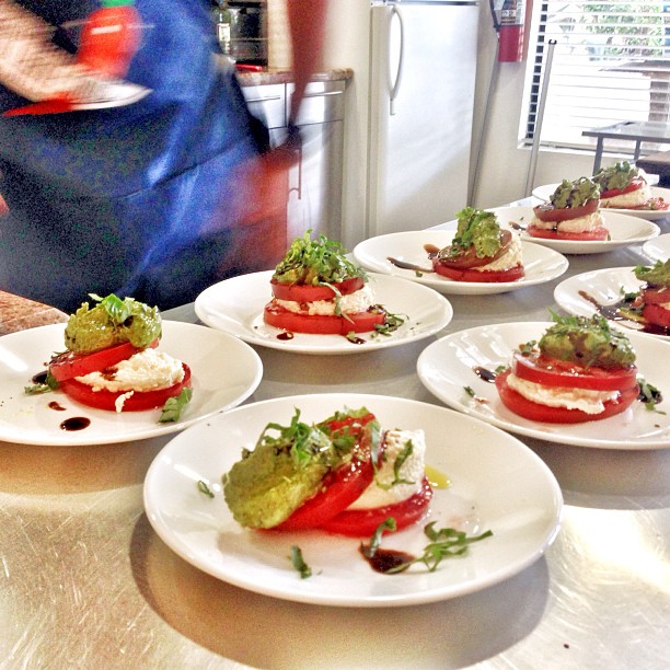 raw mozzarella caprese with pesto