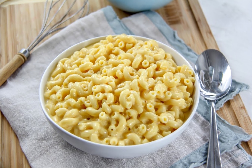 gluten free mac and cheese in a white bowl