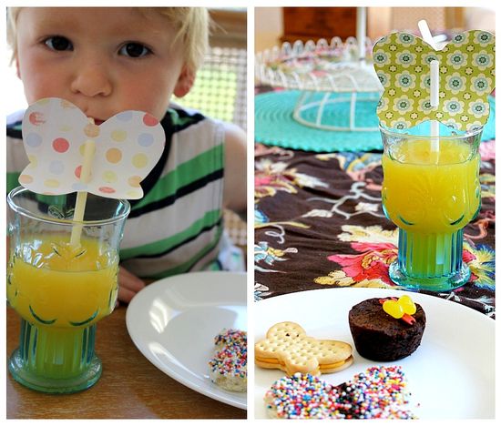 butterfly straws and party food