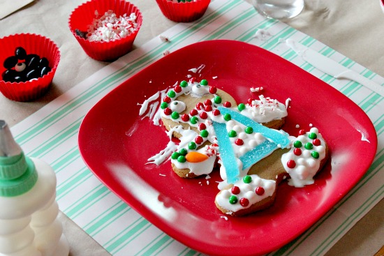 gingerbread man decorated with icing and candy for the holidays