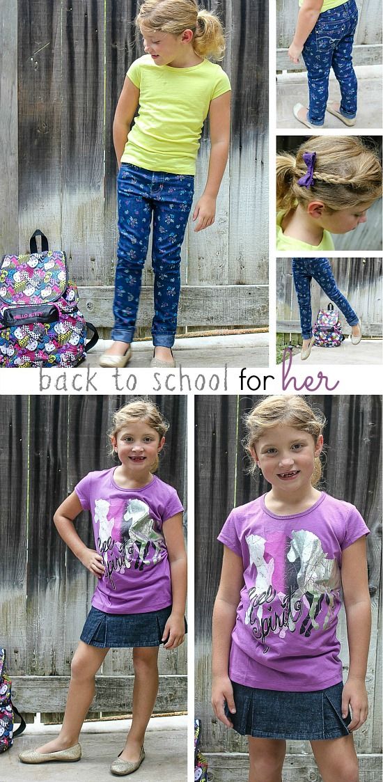 a collage of back to school outfits for girls