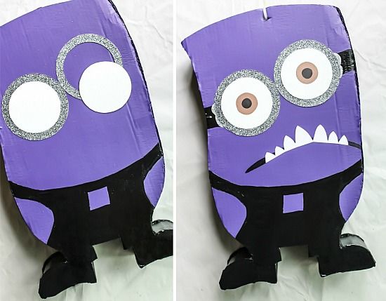 Instructions for making a purple evil minion pinata.