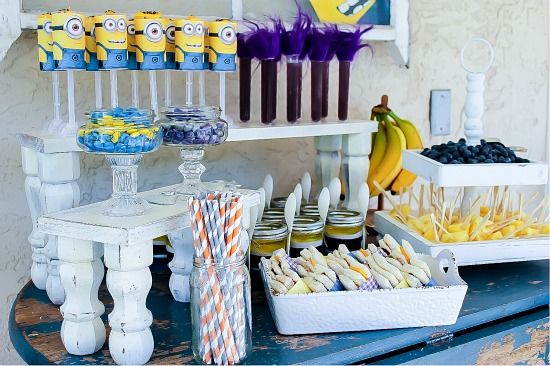 Minion themed party food on a table.