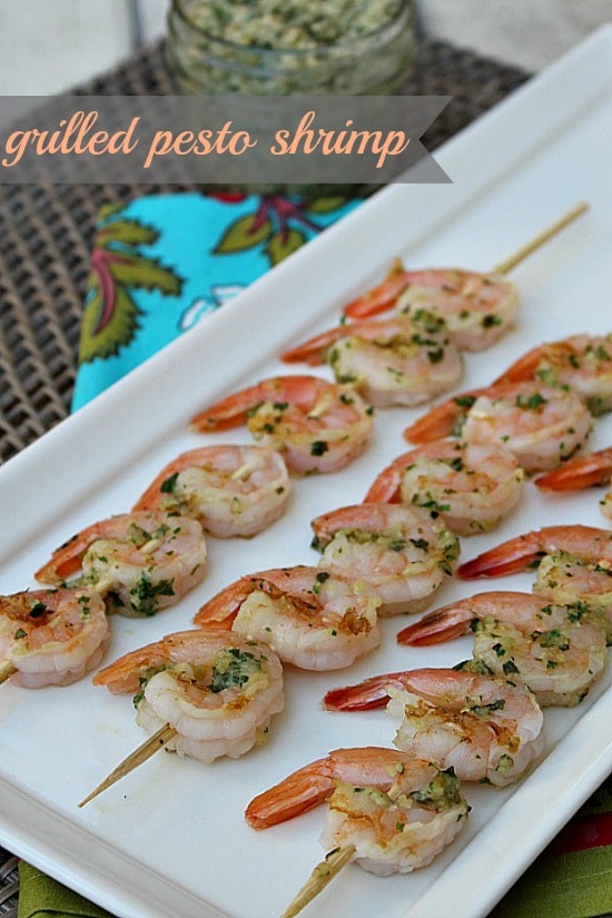 Easy Grilled Pesto Shrimp Skewers | Tonya Staab