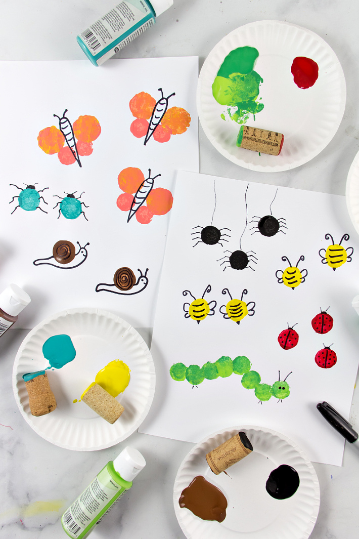 cork painting bugs and insects with kids