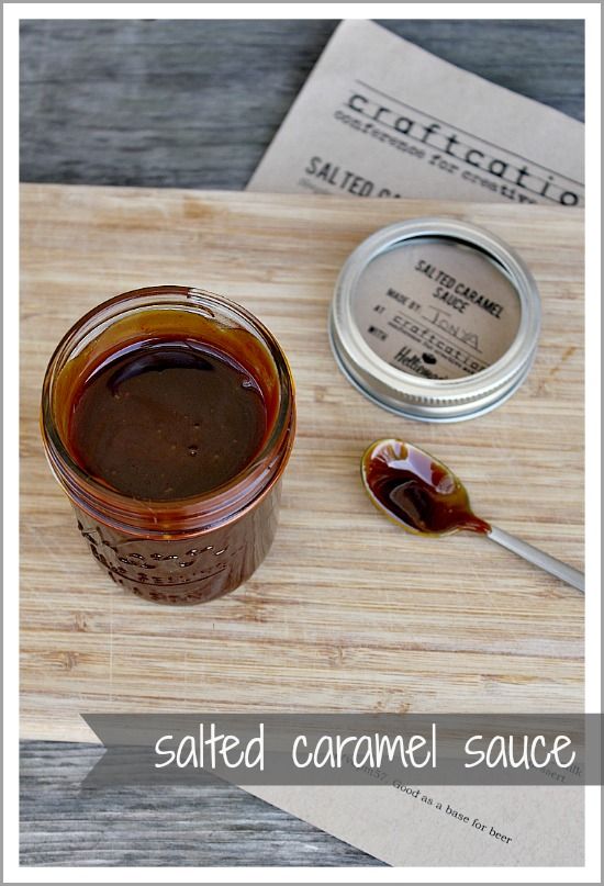A jar of homemade salted caramel sauce.