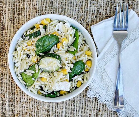 orzo salad with zucchini spinach and corn