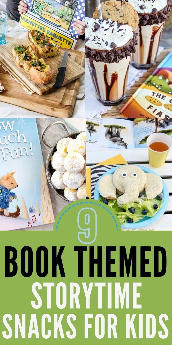 Book themed snacks and fun food for kids Pinterest image.