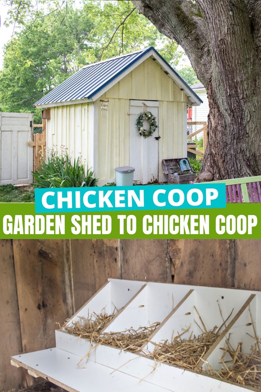 convert a garden shed to a chicken coop Pinterest image