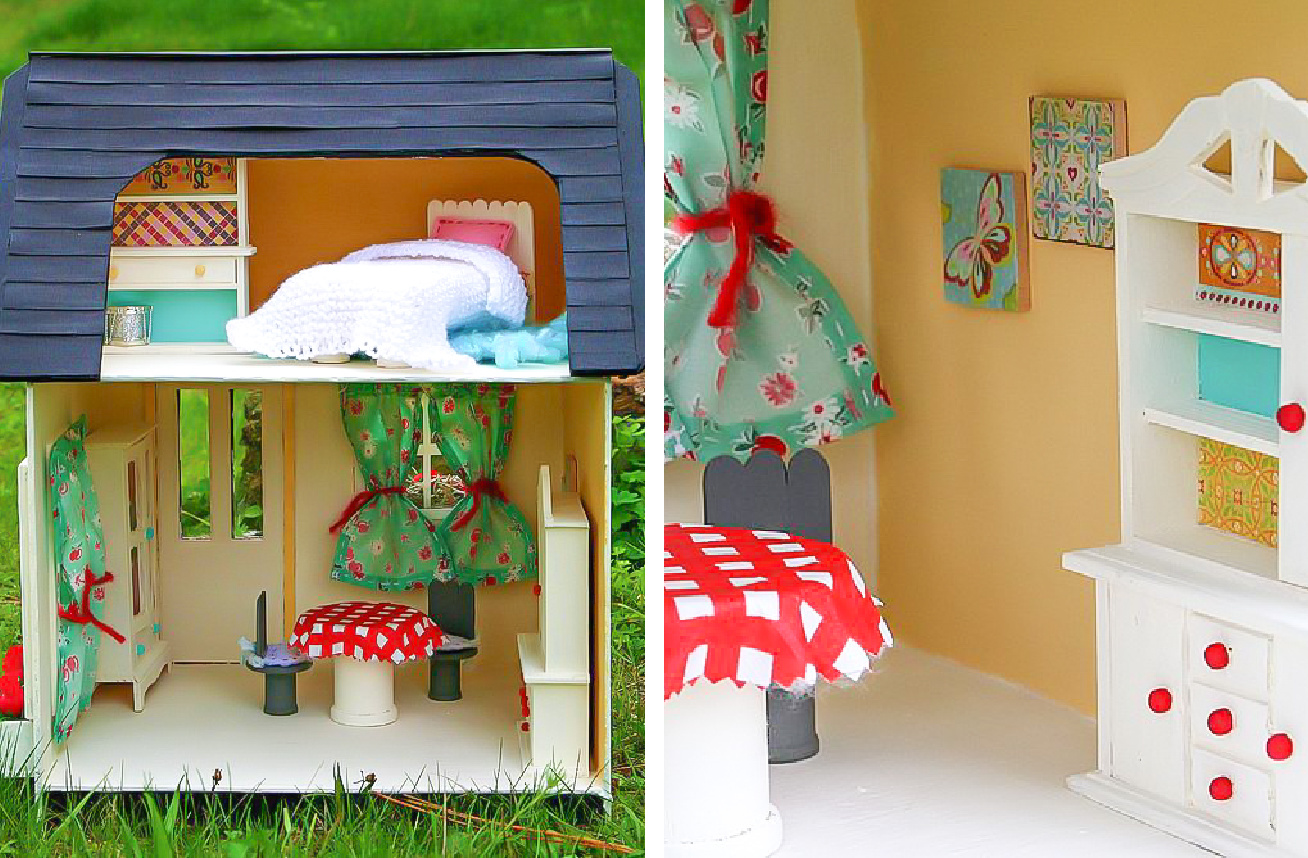 colorful handmade furniture inside a diy miniature house