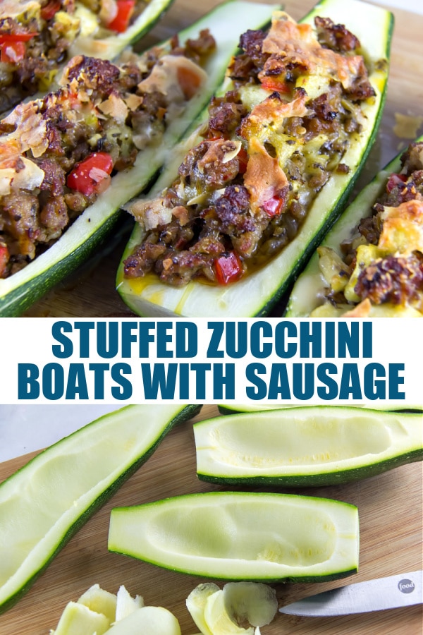 stuffed zucchini boats Pinterest image