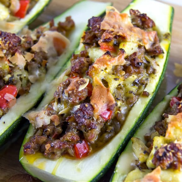 stuffed zucchini boats with sausage