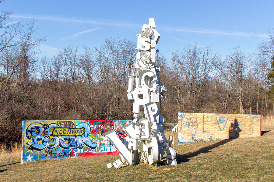 The GRAPHOLOGYHENGE at the Josephine Sculpture Park in Frankfort Kentucky.