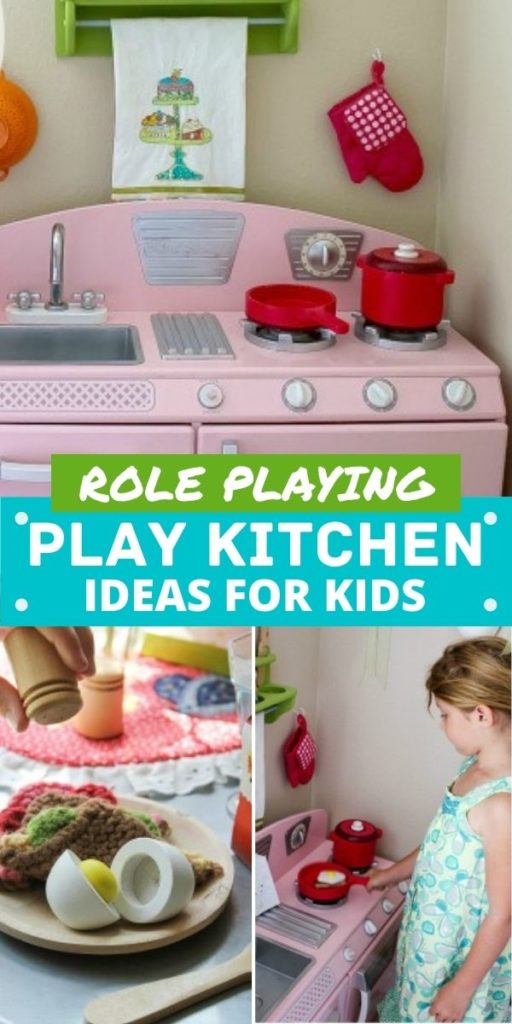 Play kitchen ideas for kids Pinterest image
