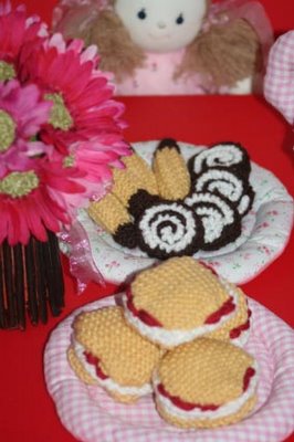 Handmade knit desserts for a play kitchen.