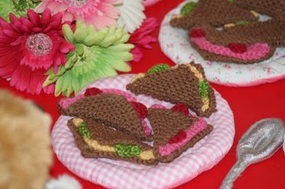 Handmade knit sandwiches for a play kitchen.
