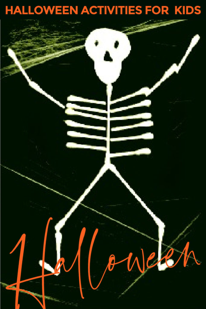 Halloween activities for the whole family including cotton swab skeletons