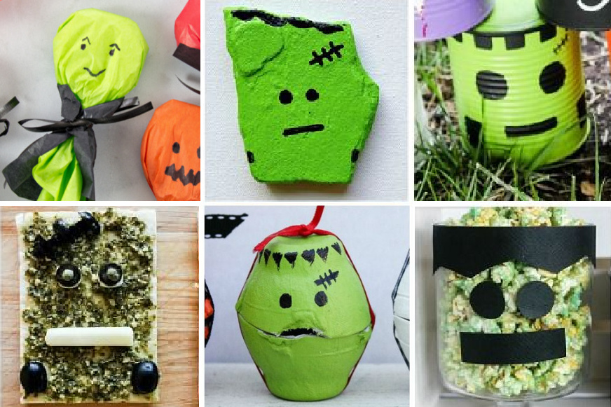 Frankenstein Day food and craft ideas collage