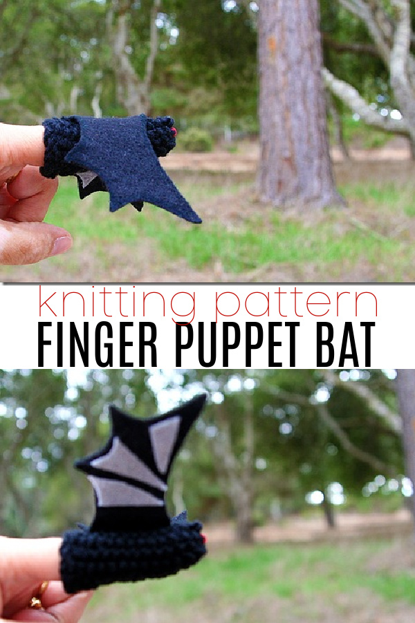 finger puppet bat knitting pattern Pinterest image